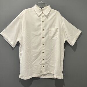 Caribbean Shirt 2XT White Modal Blend Tropical Jacquard Camp Button Up Coastal